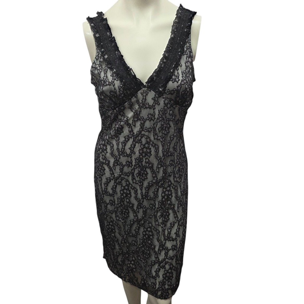 Whimsy Goth Y2K Witchy Black Lace Sheath Dress Size 14 Fairy Grunge Midi CDC